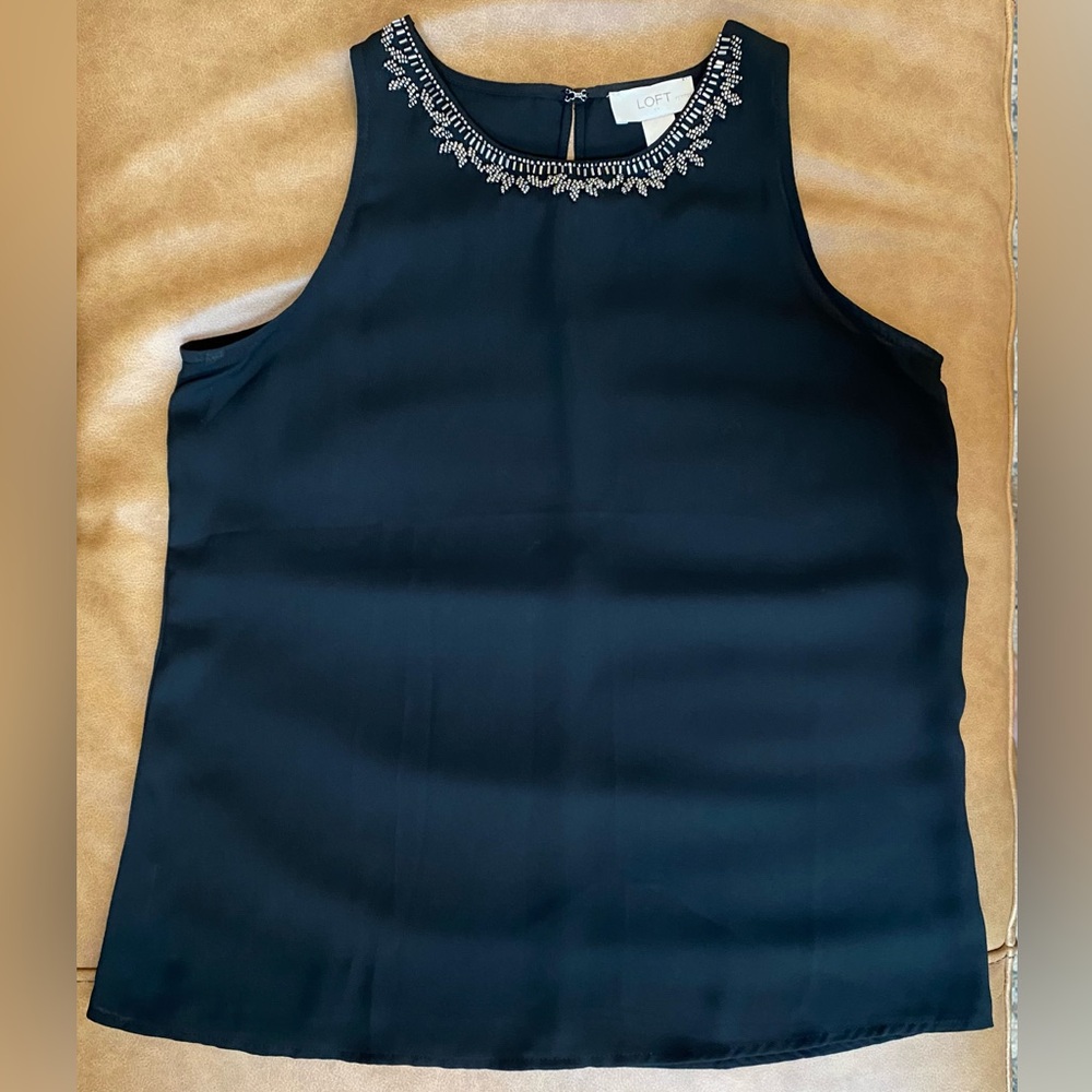 LOFT Black Sleeveless Beaded Top Extra Small Petite XSP